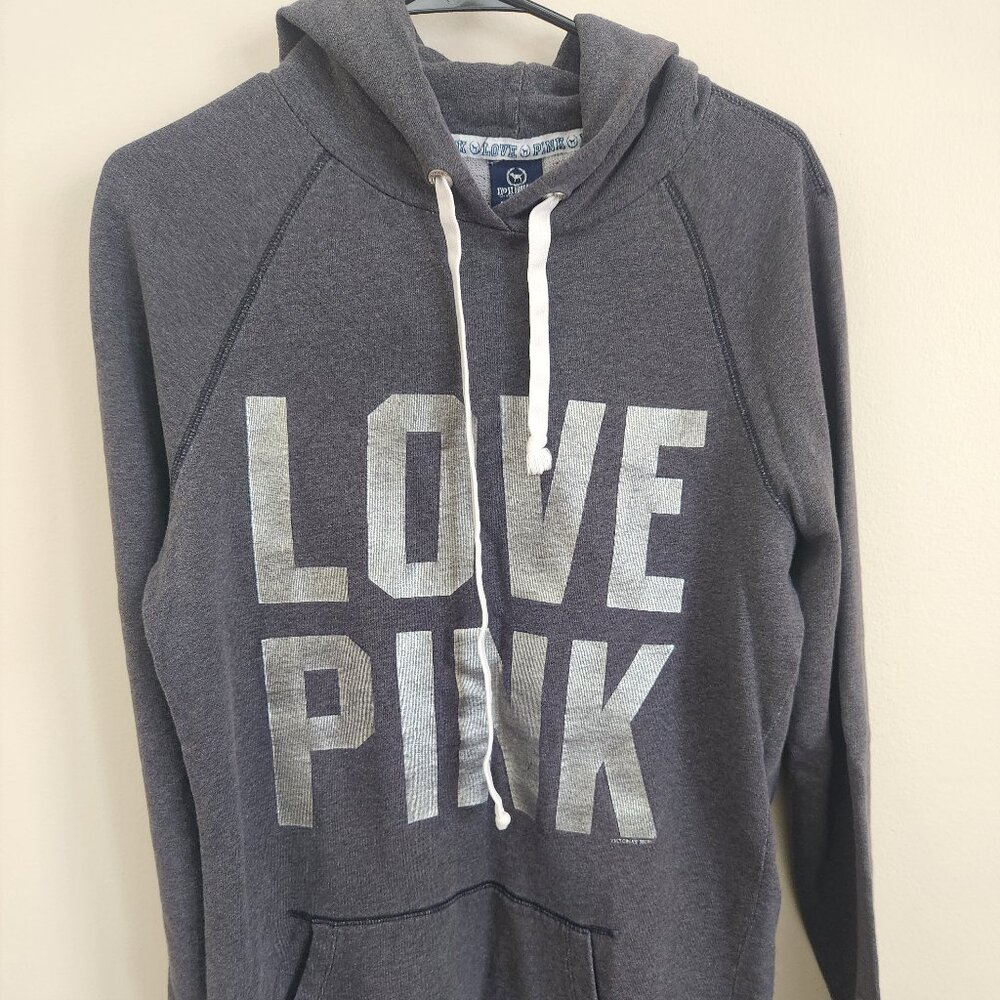 PINK lightweight Hoodie Womens M Gray LOVE PINK logo